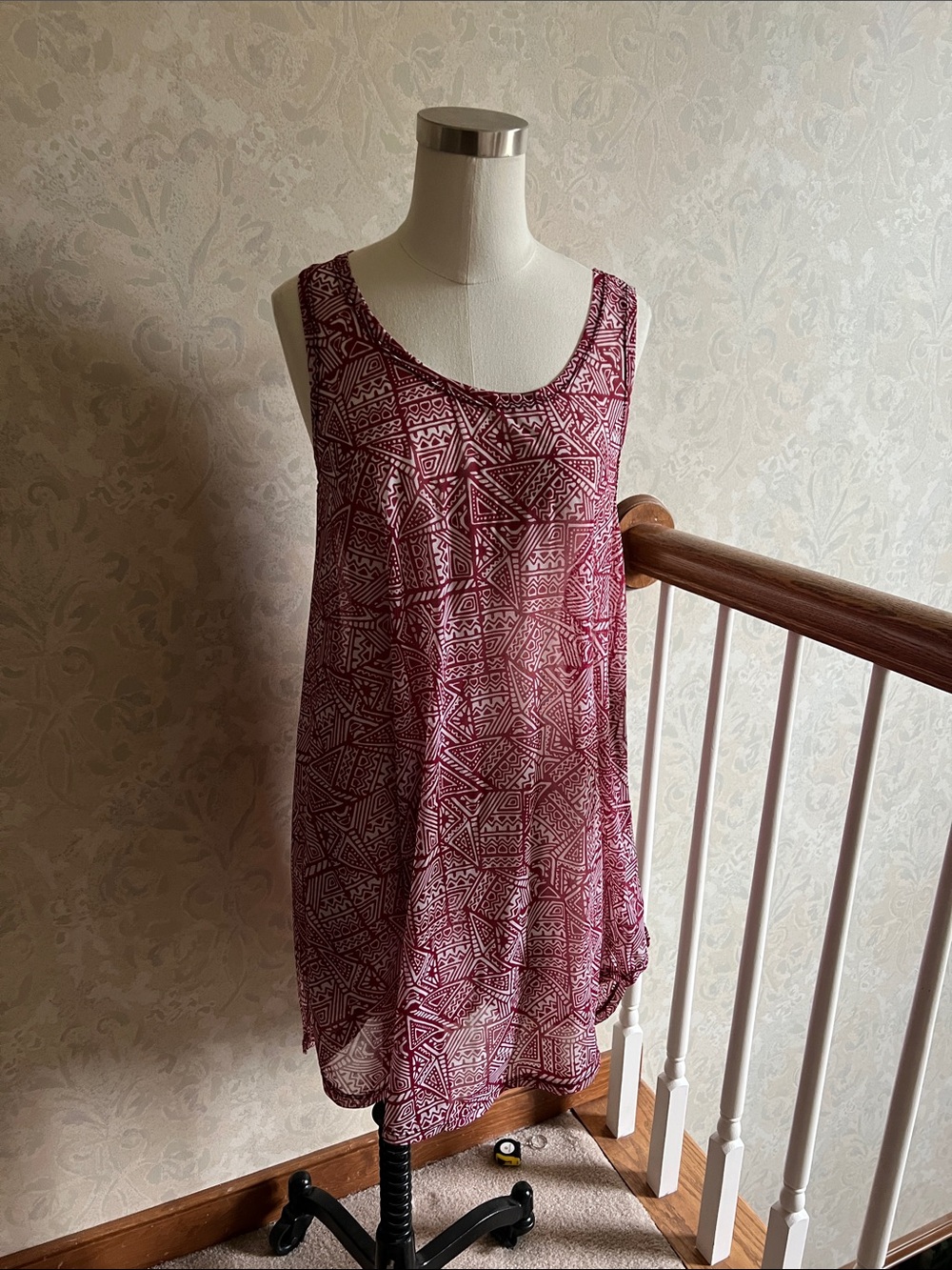 Swimsuits For All Burgundy Patterned Sleeveless Swim Coverup